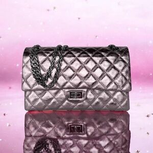 💕CHANEL Reissue 2.55 Metallic Pink Aged Calfskin Double Flap Gunmetal Ruthenium